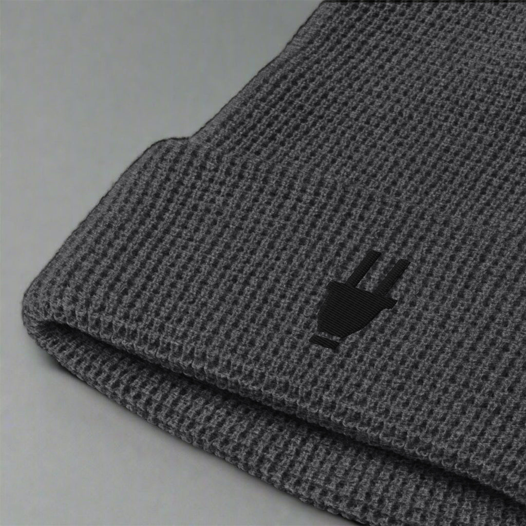Branded Waffle Beanie | Grey & Black