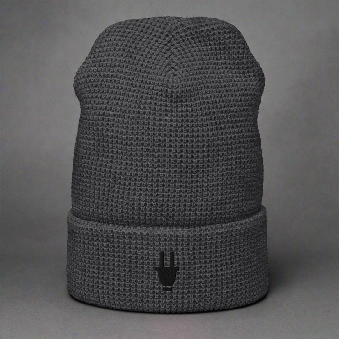 Branded Waffle Beanie | Grey & Black