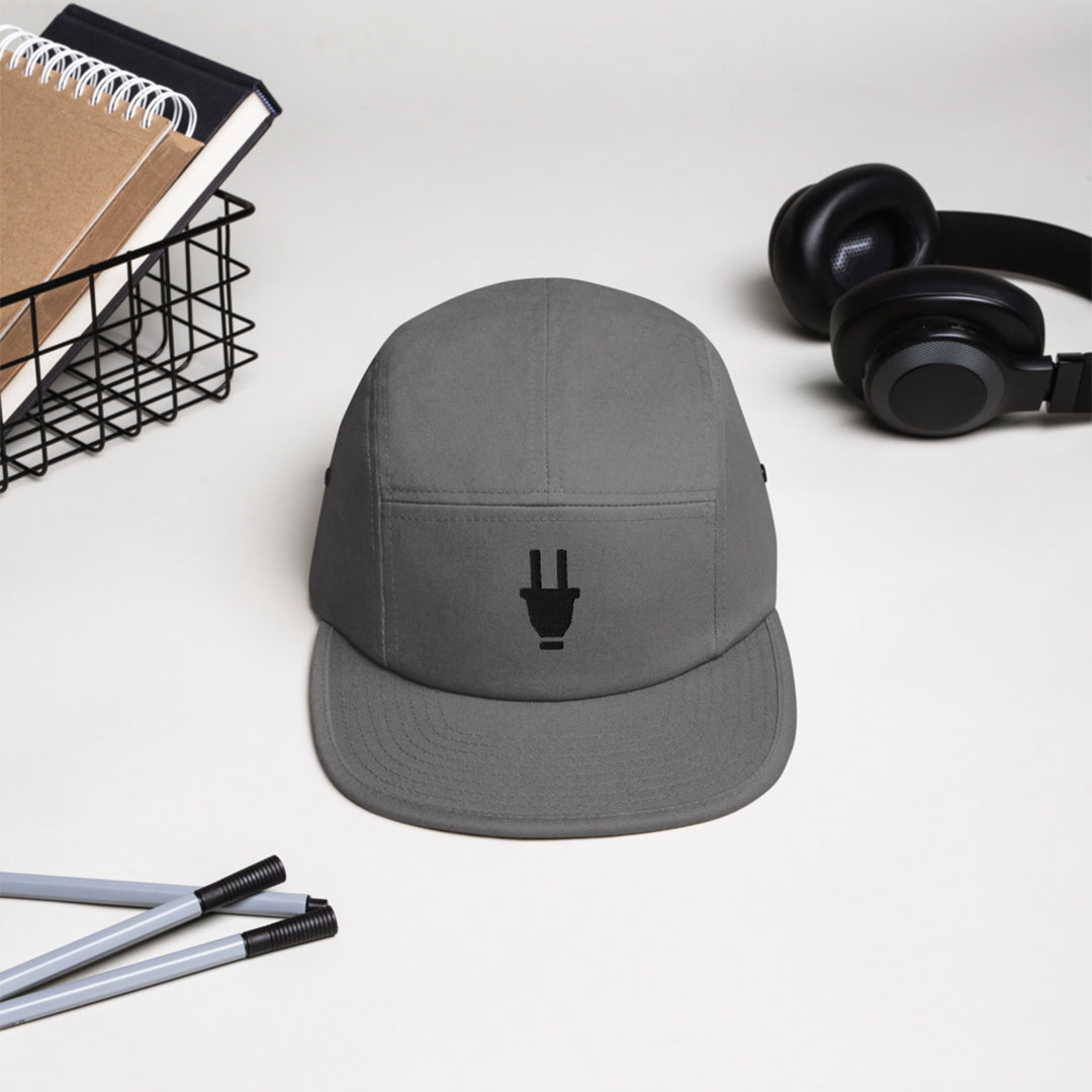 Branded 5 Panel Cap | Grey & Black