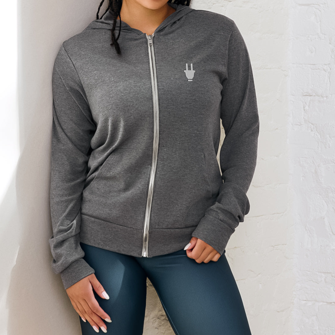 Branded Zipper Hoodie | Grey