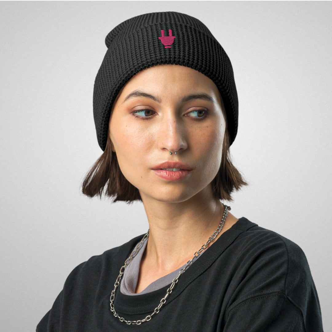 Branded Waffle Beanie | Black