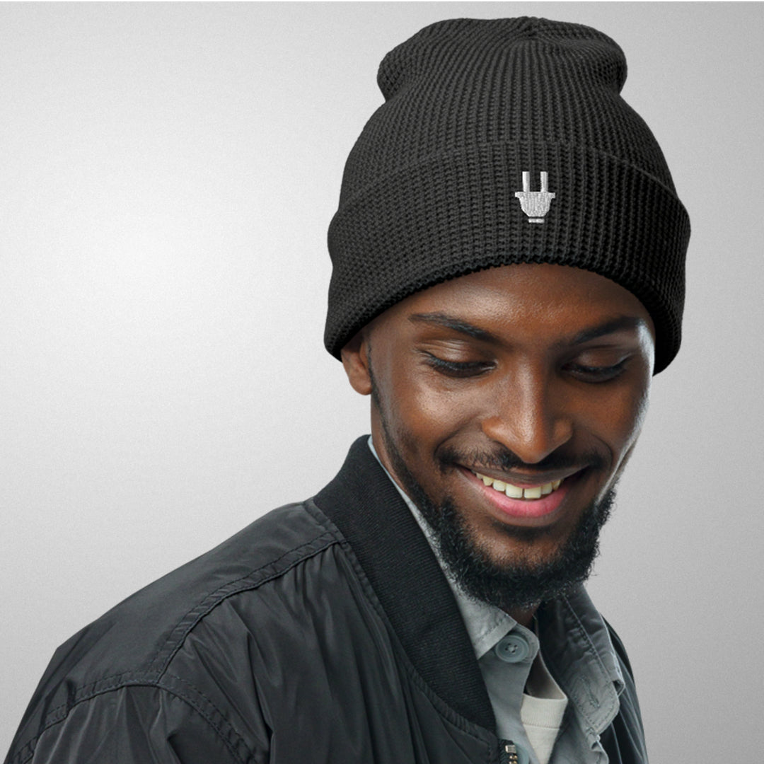 Branded Waffle Beanie | Black & White