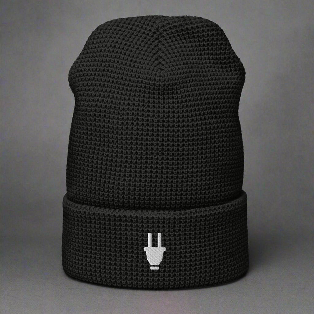 Branded Waffle Beanie | Black & White