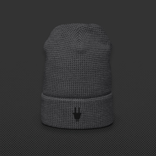 Branded Waffle Beanie | Grey & Black