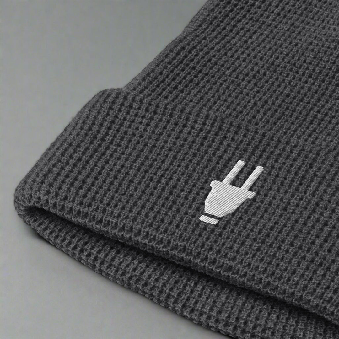 Branded Waffle Beanie | Grey & White