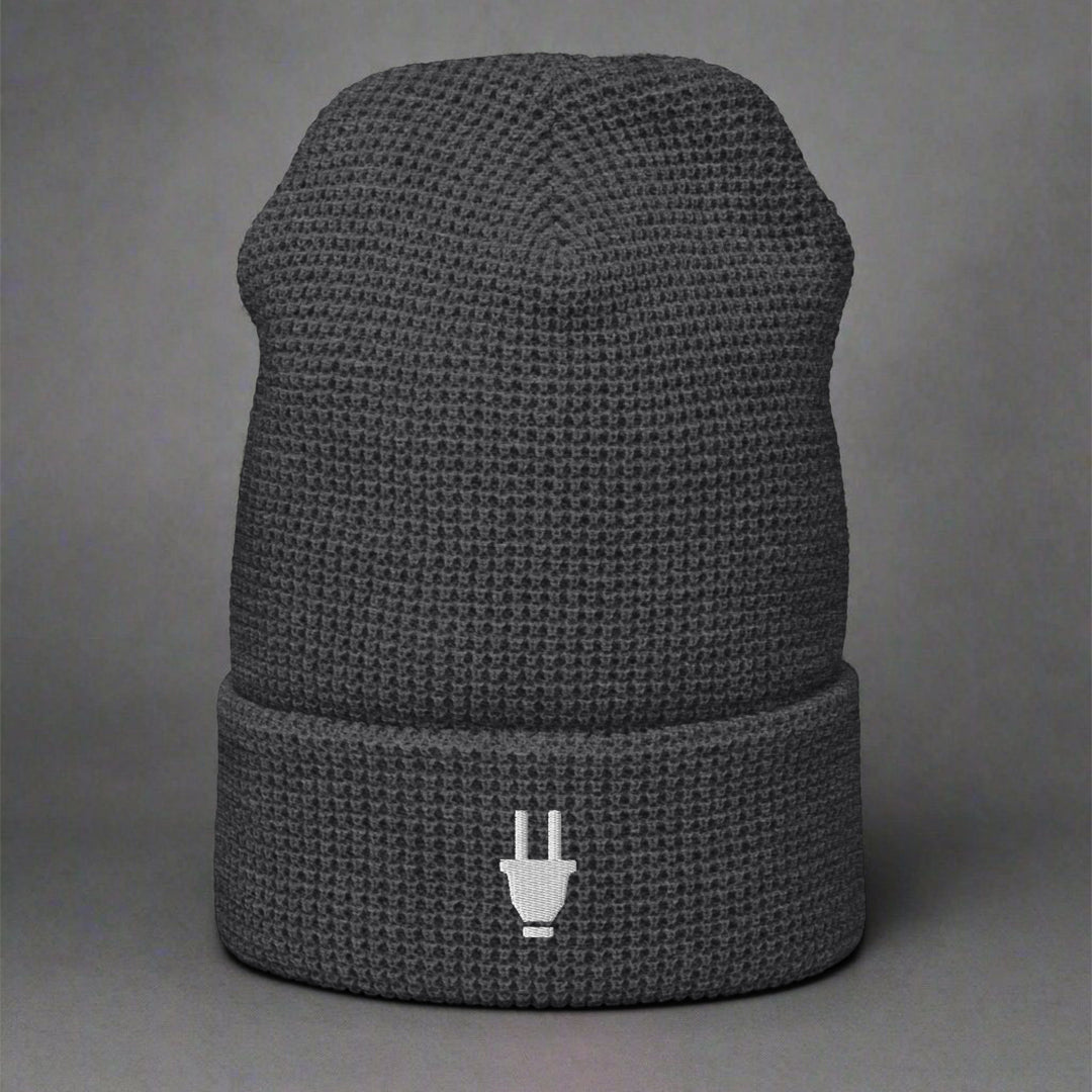 Branded Waffle Beanie | Grey & White