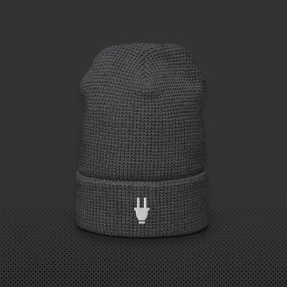 Branded Waffle Beanie | Grey & White