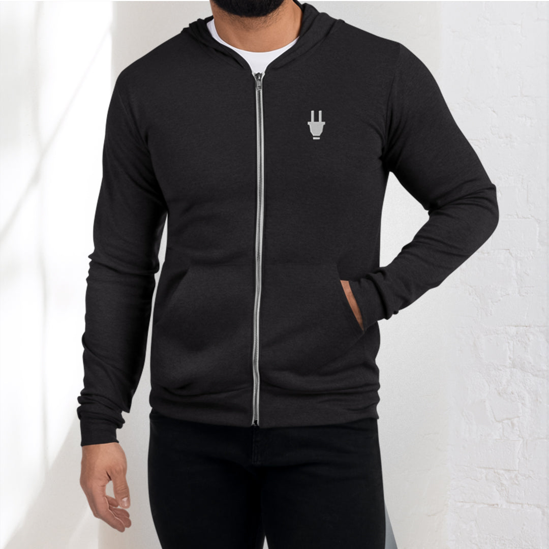 Branded Zipper Hoodie Charcoal Electric Esthetic